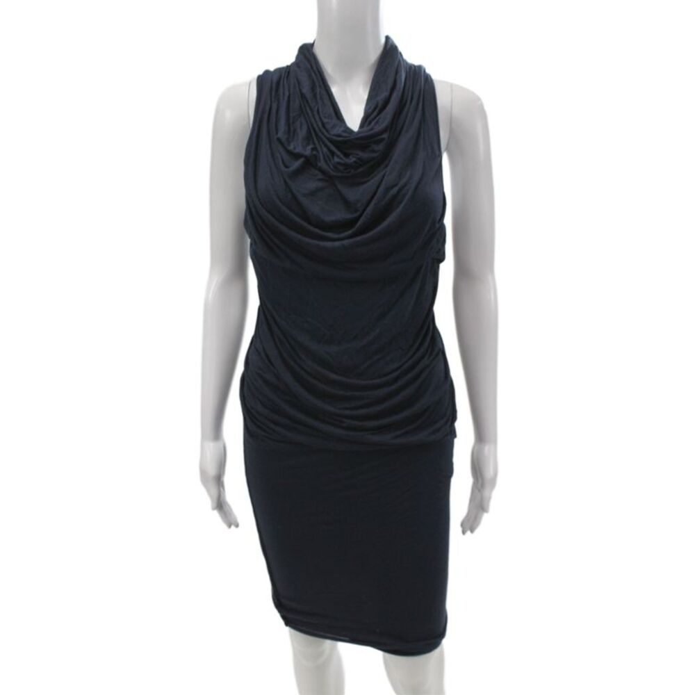 Helmut Lang Womens Bodycon Pencil Dress Black Micro Modal Mock Neck Size S